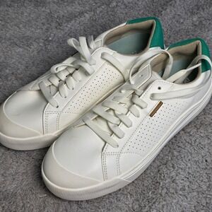 Dr. Scholls‎ White Lace Up Sneakers Women's Size 9M Casual Shoes Green Accent